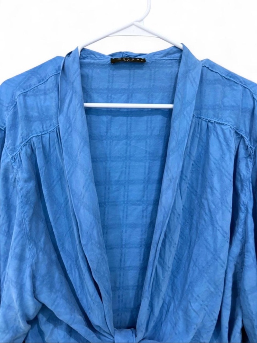 Maven West Tie Front Lightweight Flowy Blouse Cupro Long Sleeve Small Coastal - Picture 3 of 9